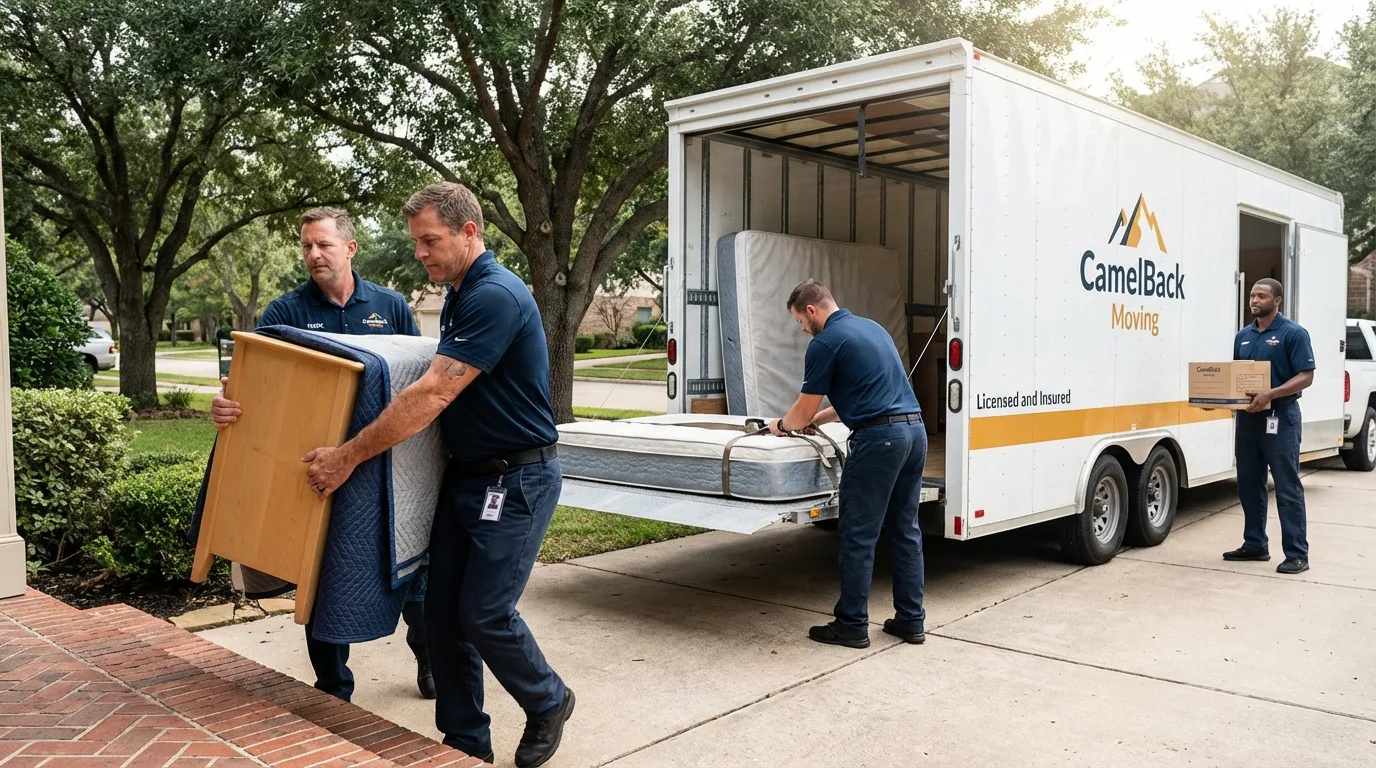 Crew loading residential truck for cross-state move from Detroit Lakes, MN