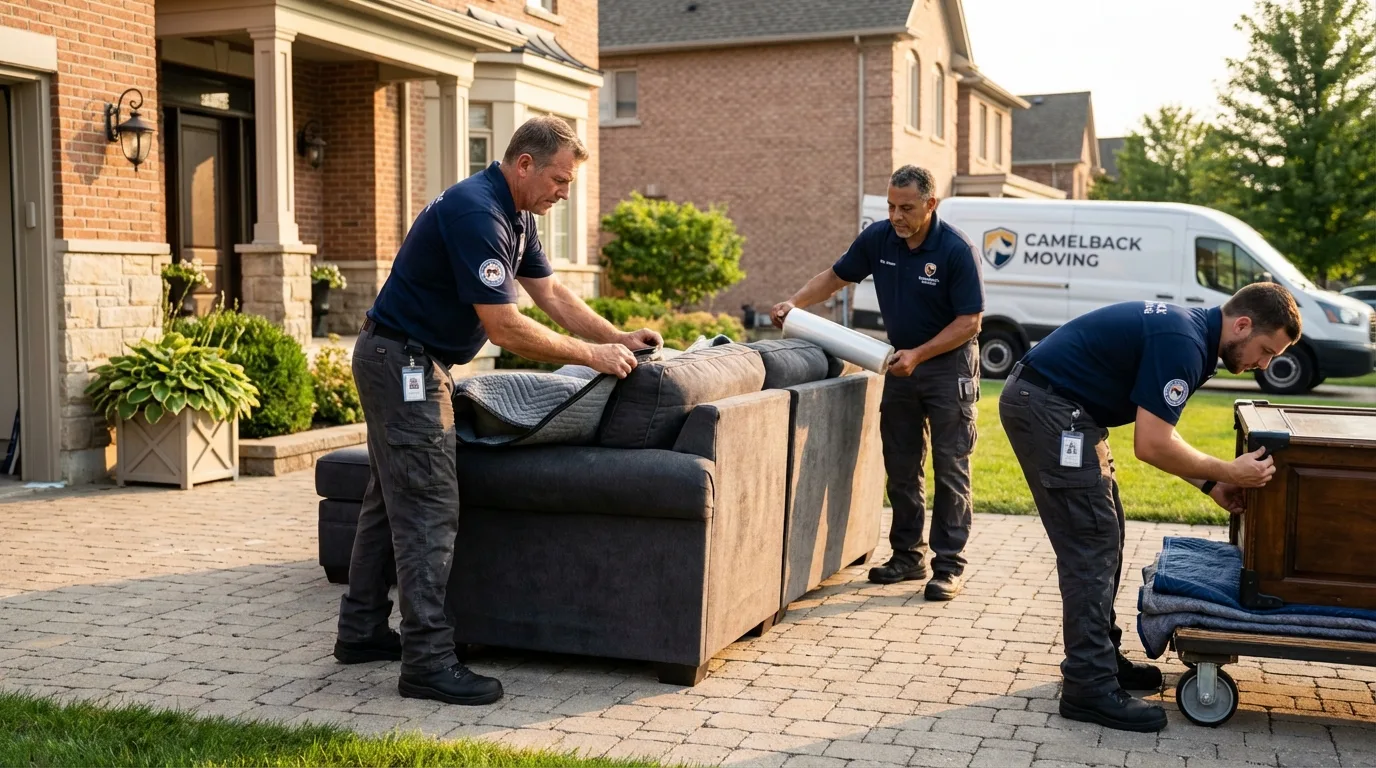 Large estate moving crew wrapping furniture in Detroit Lakes, MN