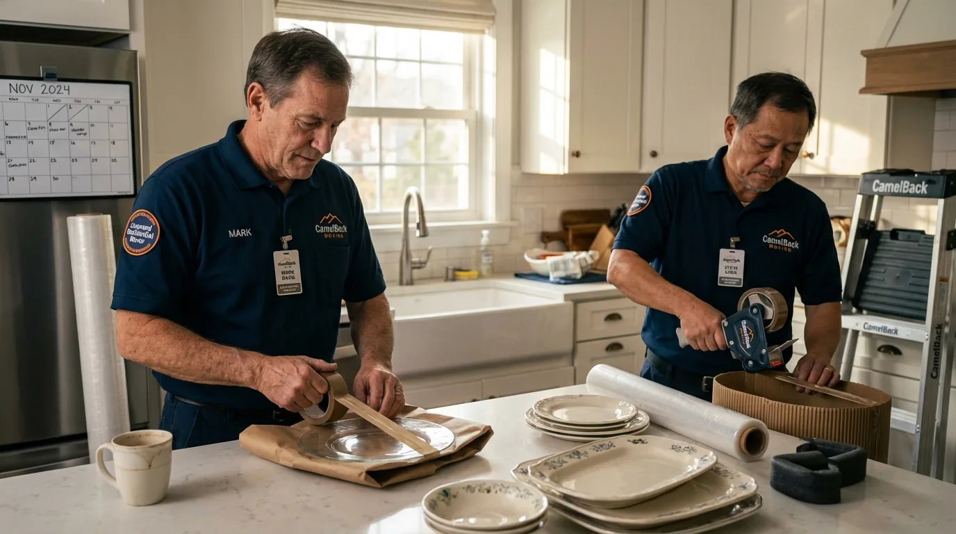 Professional crew packing kitchen dishware in Detroit Lakes, MN